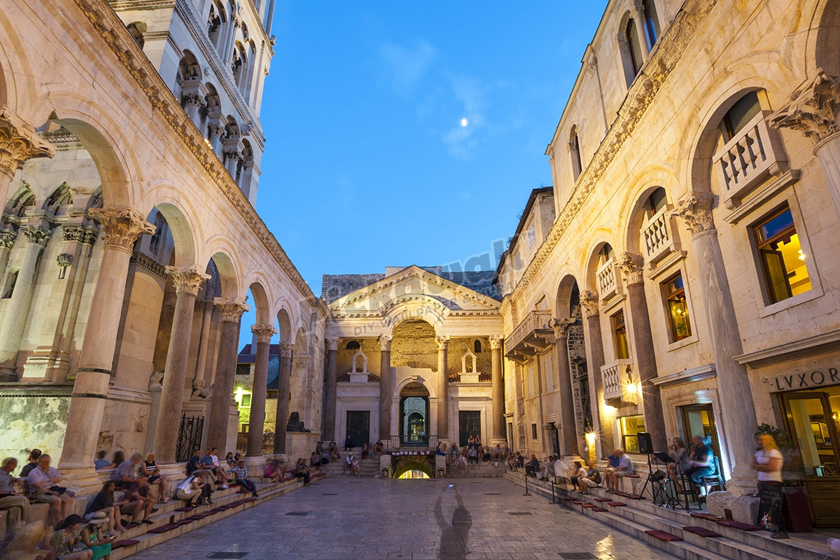 Peristyle illuminated at dusk, Split