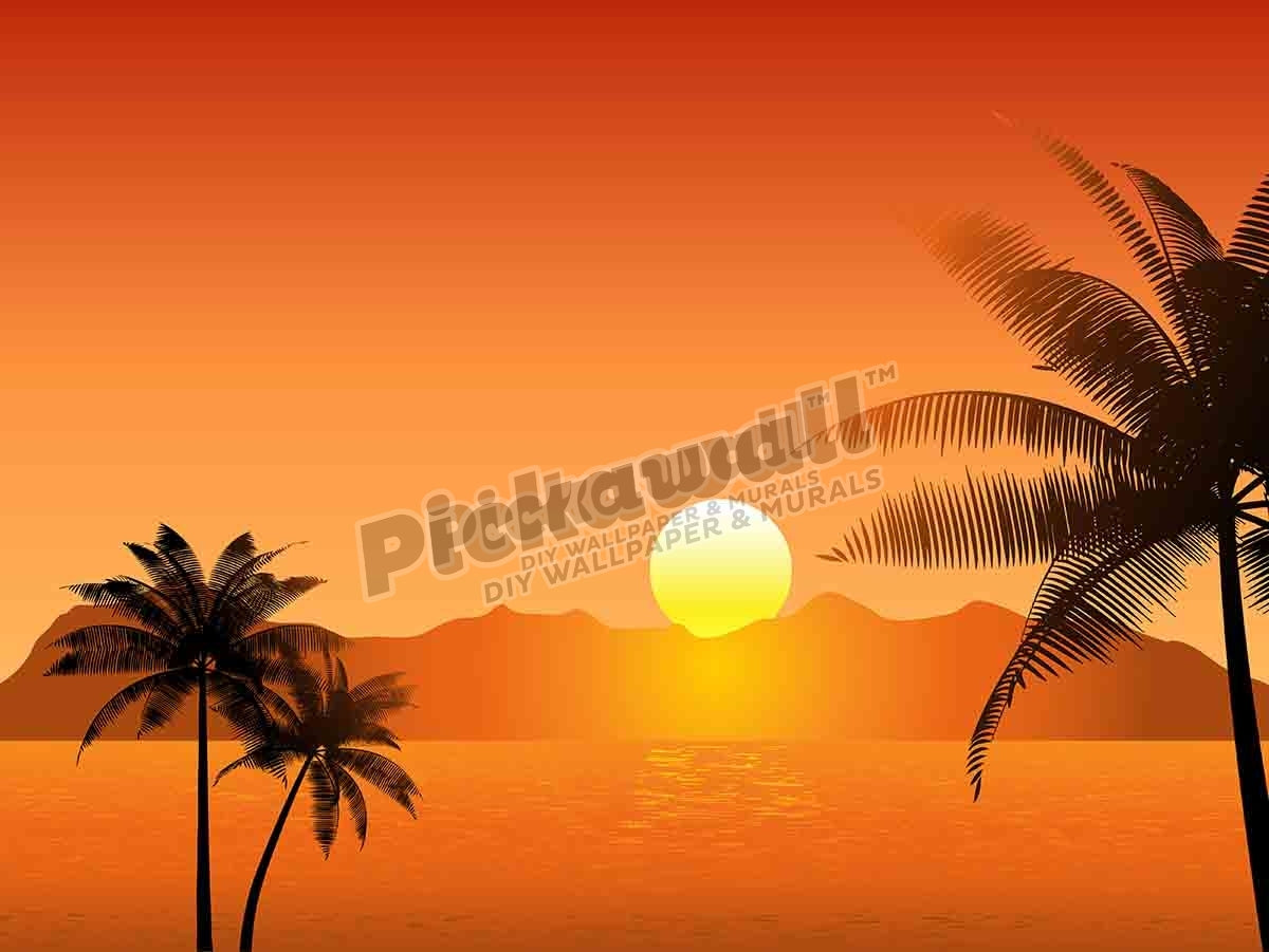 Tropical sunset with palm trees