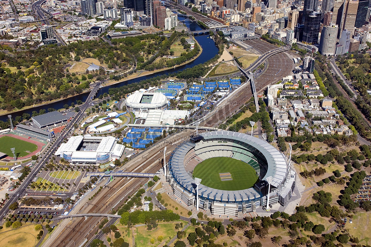 Aerial view of MCG and Rod Laver Arena