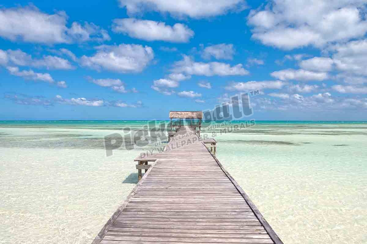 Pier over crystal water in the lagoon, Cayo Guillermo (Jardines del Rey), Ciego de Avila, Cuba