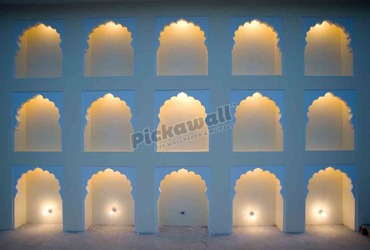 Wall with Lit Arches'