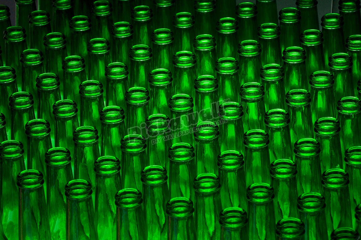 Empty green beer bottles