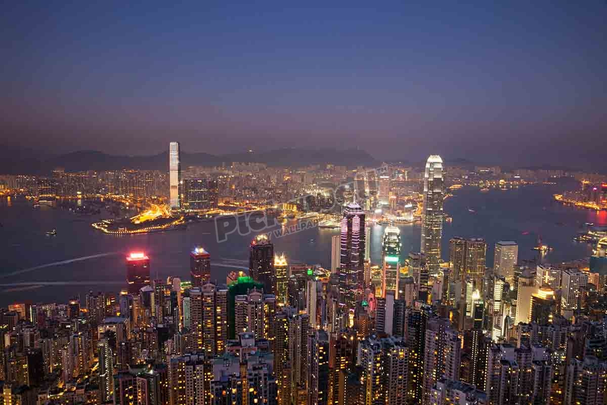 China, Hong Kong, View from Victoria Peak, City Skyline and Victoria Harbour