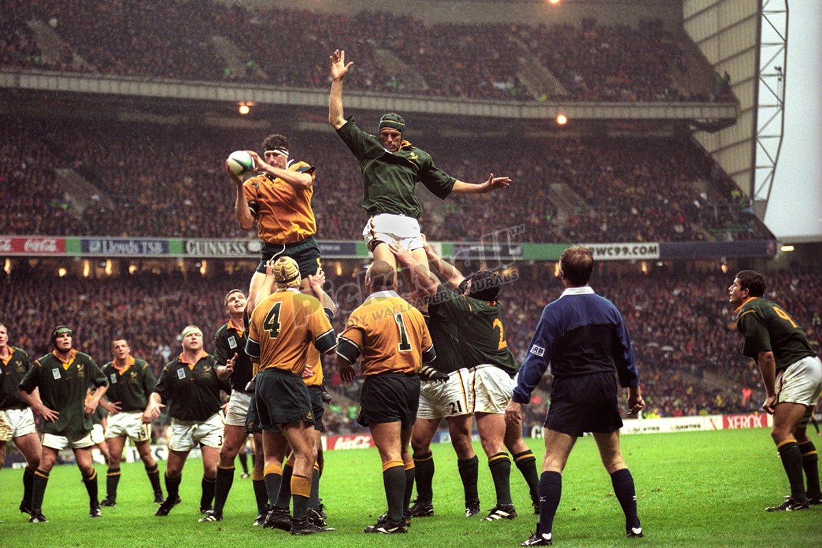 Australia v South Africa rugby teams playing an international match in the rain at Twickenham England UK lineout - Pickawall