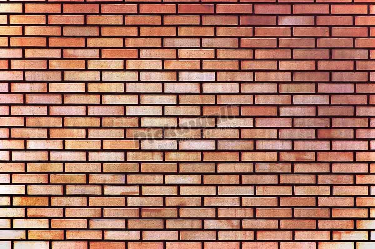 Red yellow beige tan fine brick wall texture background, large detailed horizontal copy space closeup