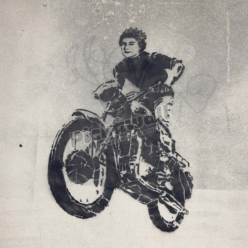 Banksy street art graffiti showing Queen on motorcycle - Pickawall
