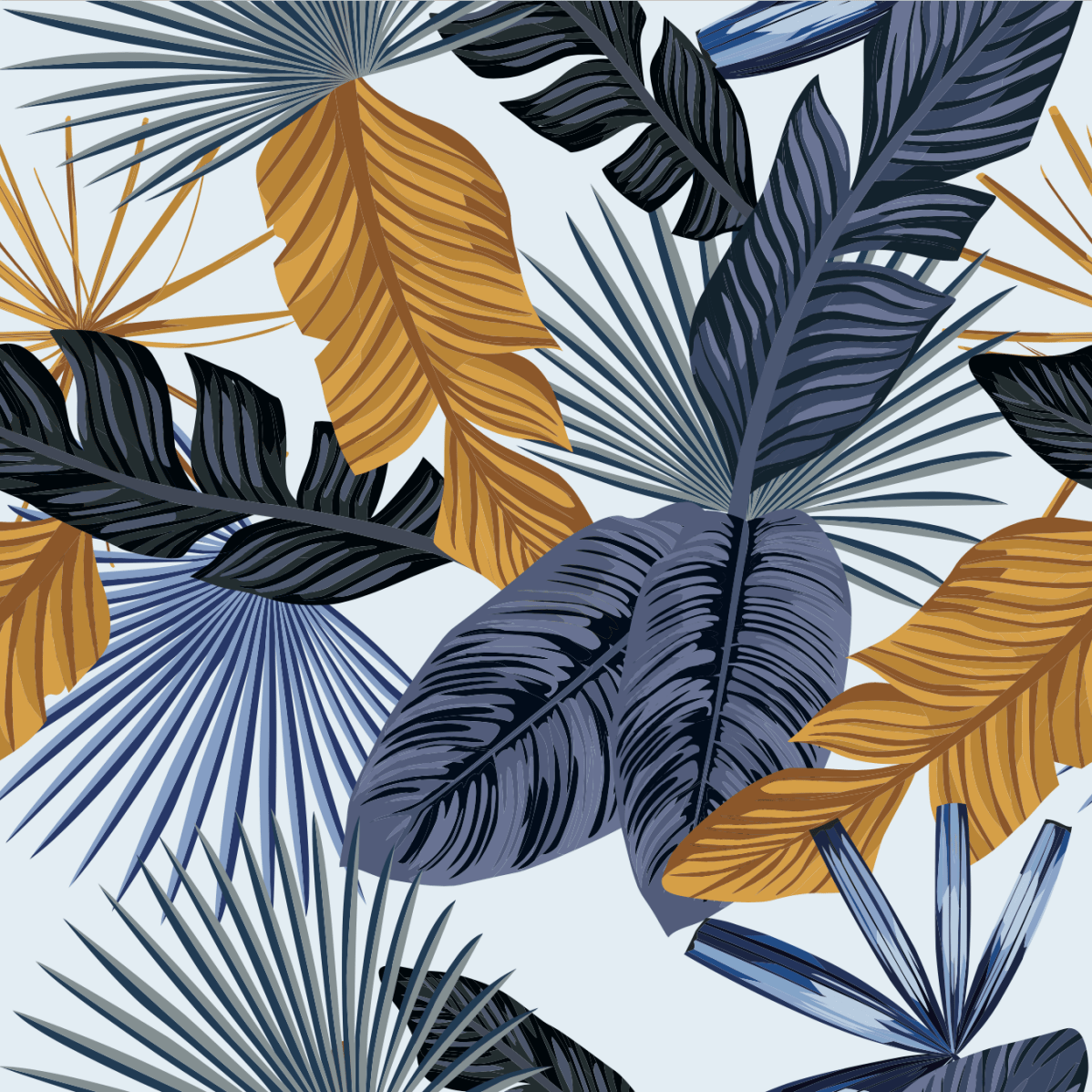 Blue Gold Palm Leaves - Pickawall