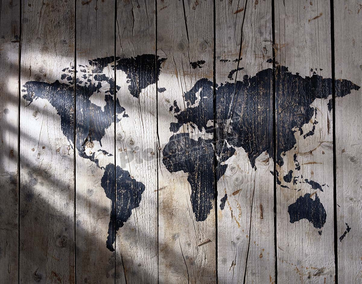 Map on Wood of The World