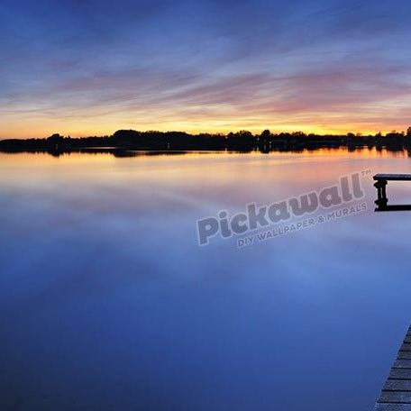 Calm Lake with Boardwalk Dock at Sunset - Pickawall