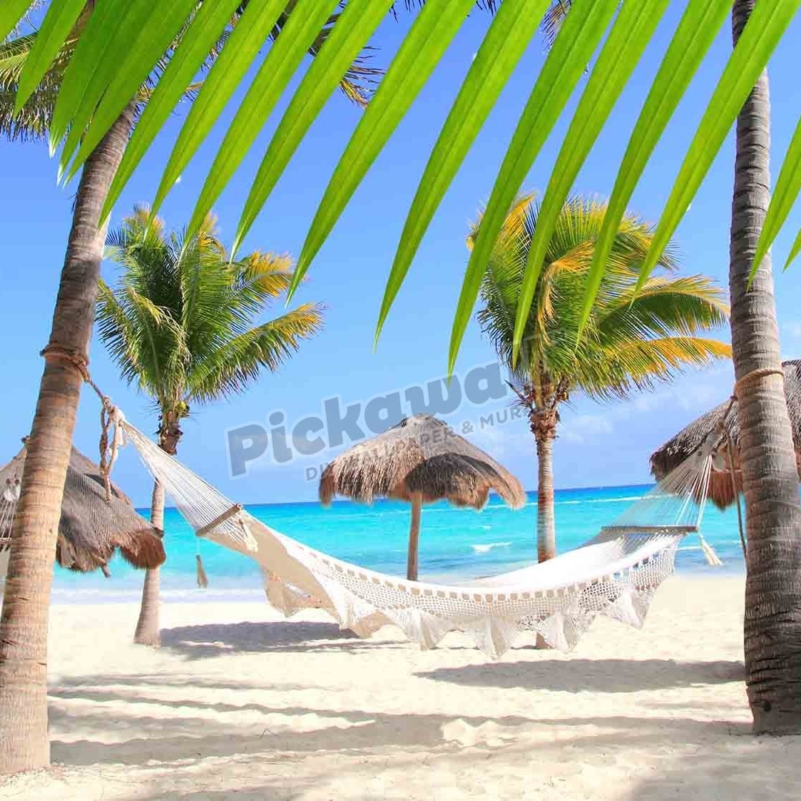 Caribbean beach hammock and palm trees in Mayan Riviera Mexico - Pickawall