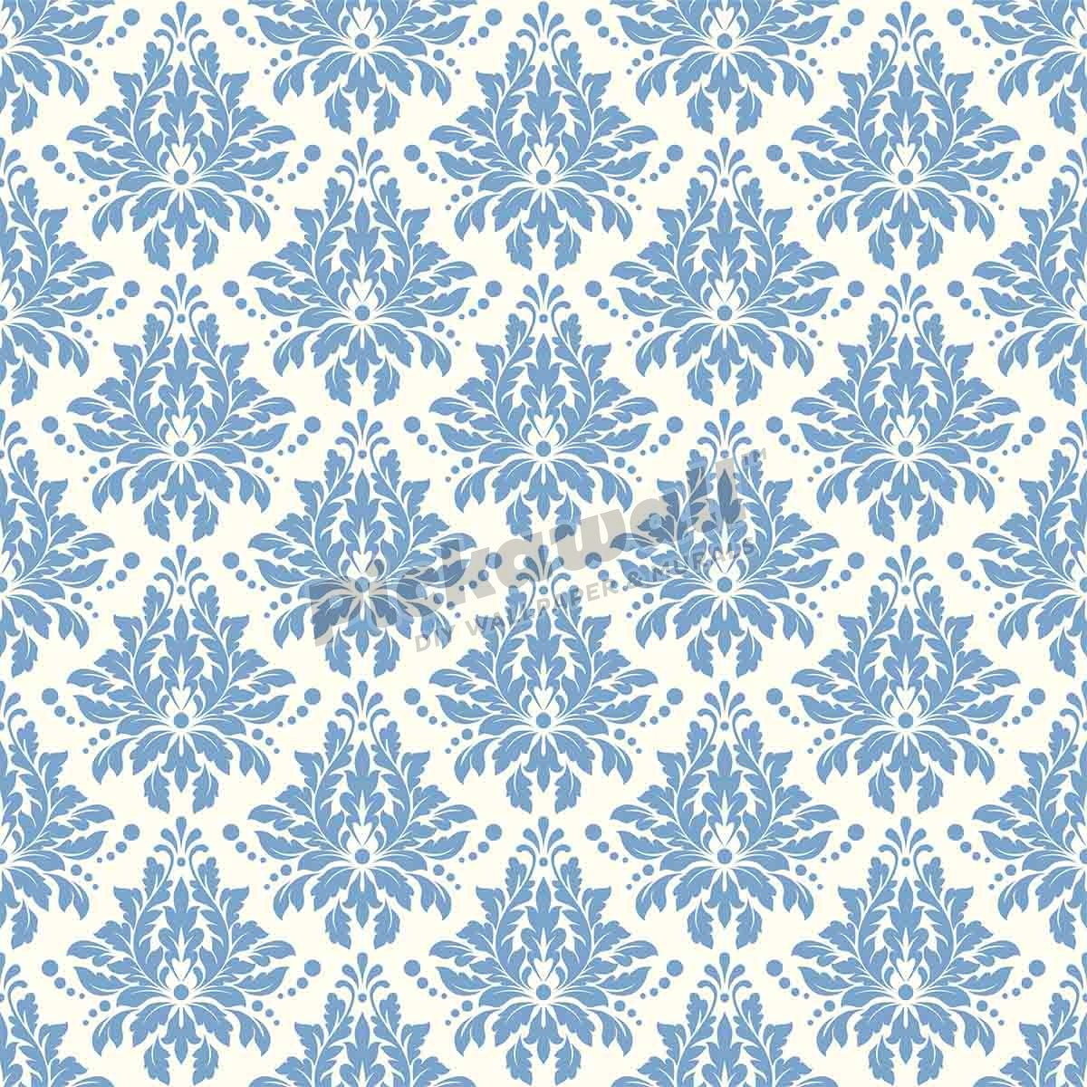 Damask vintage seamless pattern - blue and white - Pickawall
