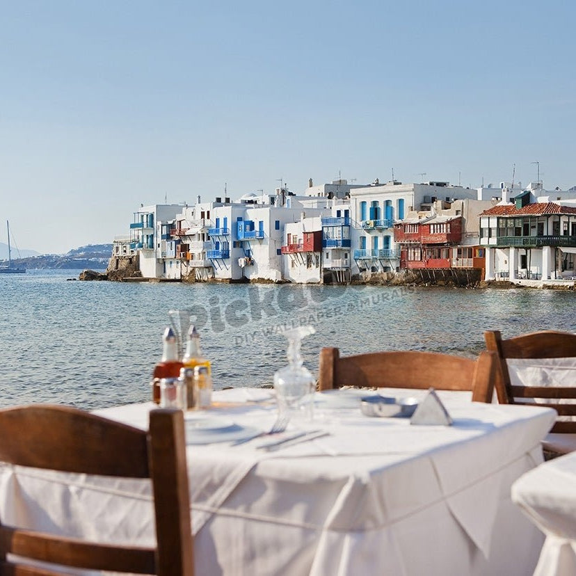 Dining table with view of Little Venice, Mykonos - Pickawall