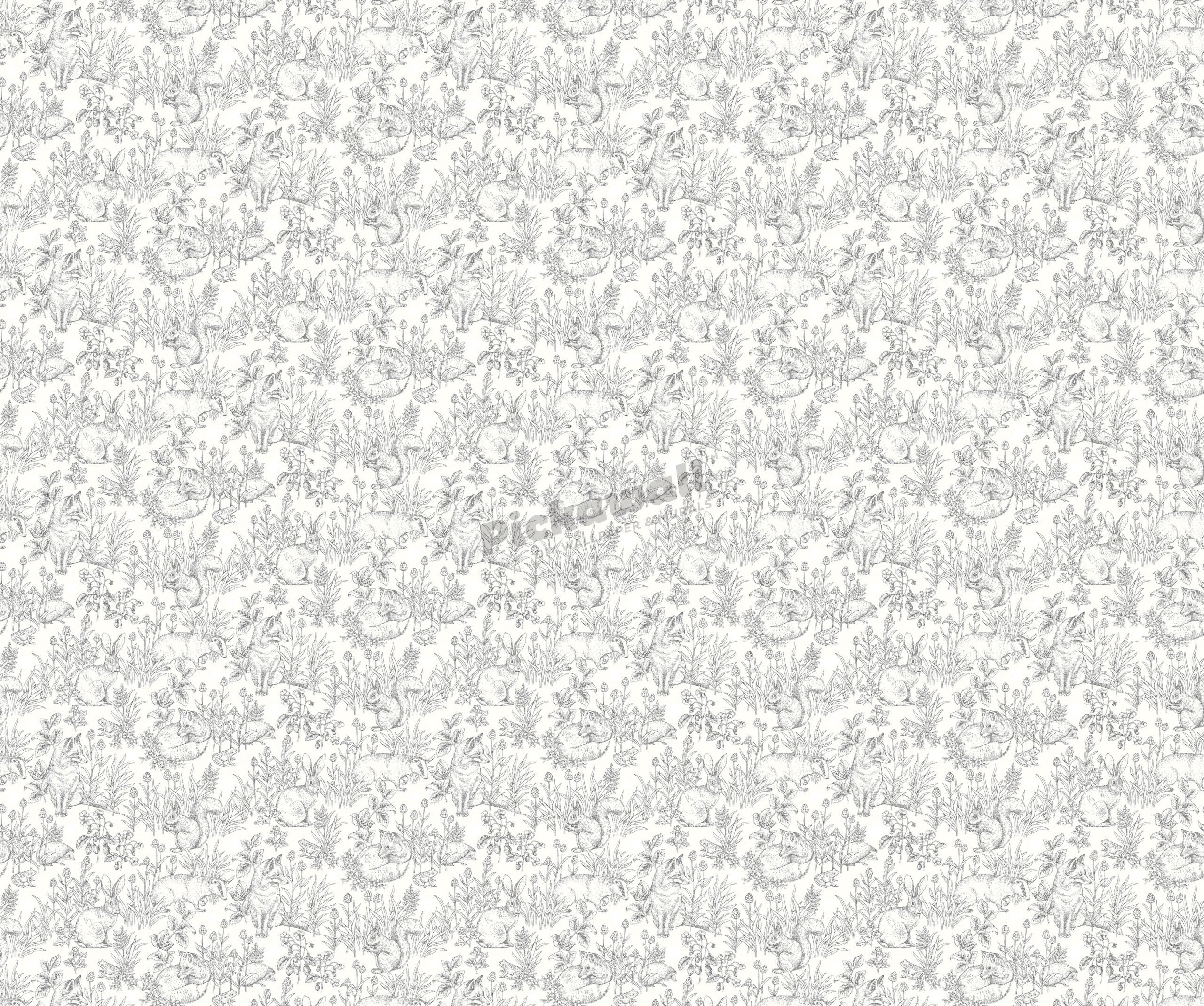 Forest Friends Sketch Pattern Black and White