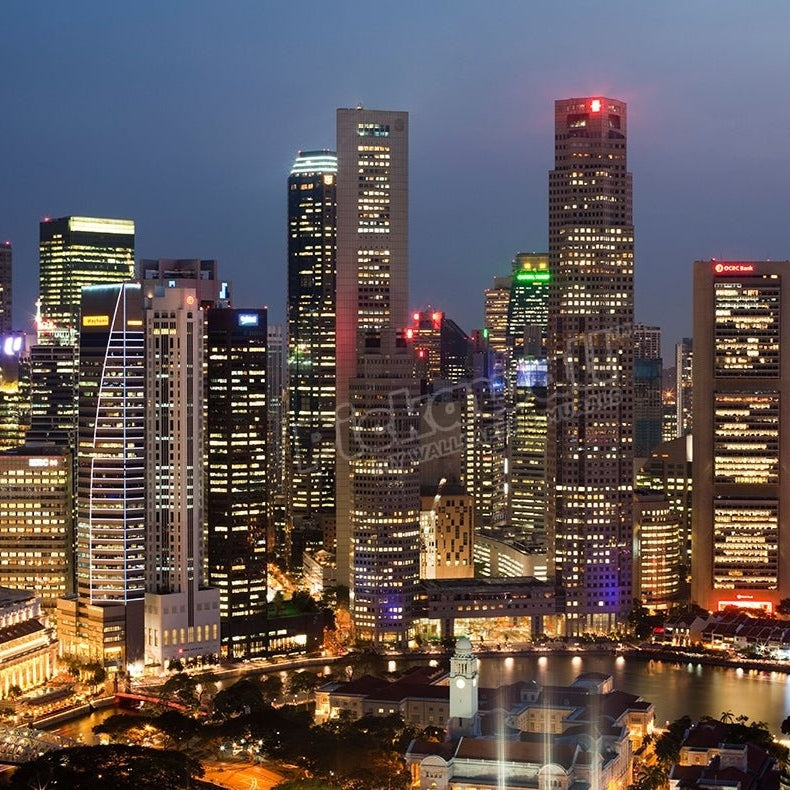 High angle view of a cityscape at night, Singapore City, Singapore - Pickawall