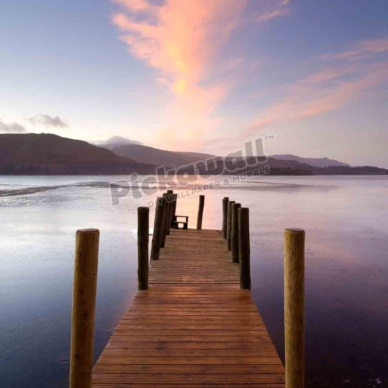 Jetty and Derwentwater at sunset, Lake District National Park, Cumbria, England - Pickawall