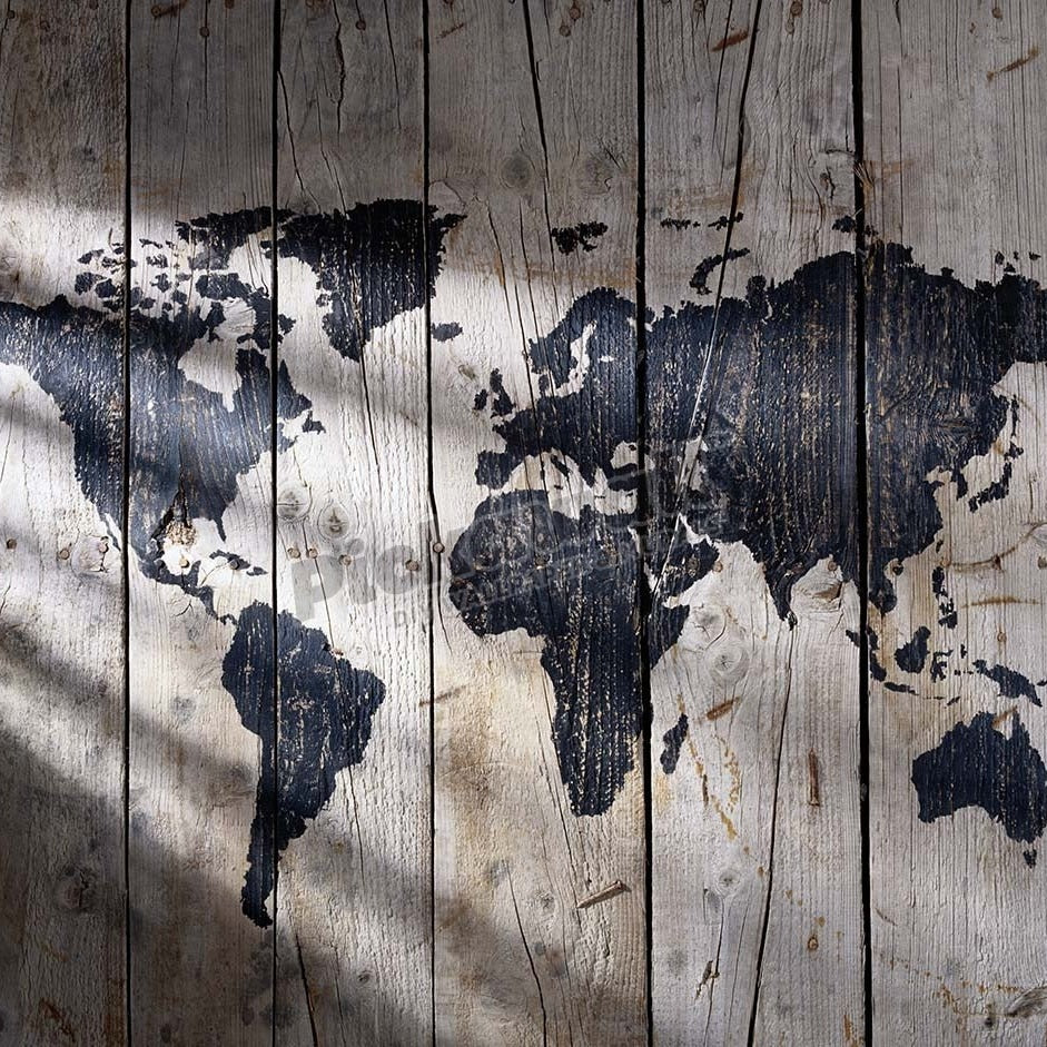 Map on Wood of The World - Pickawall