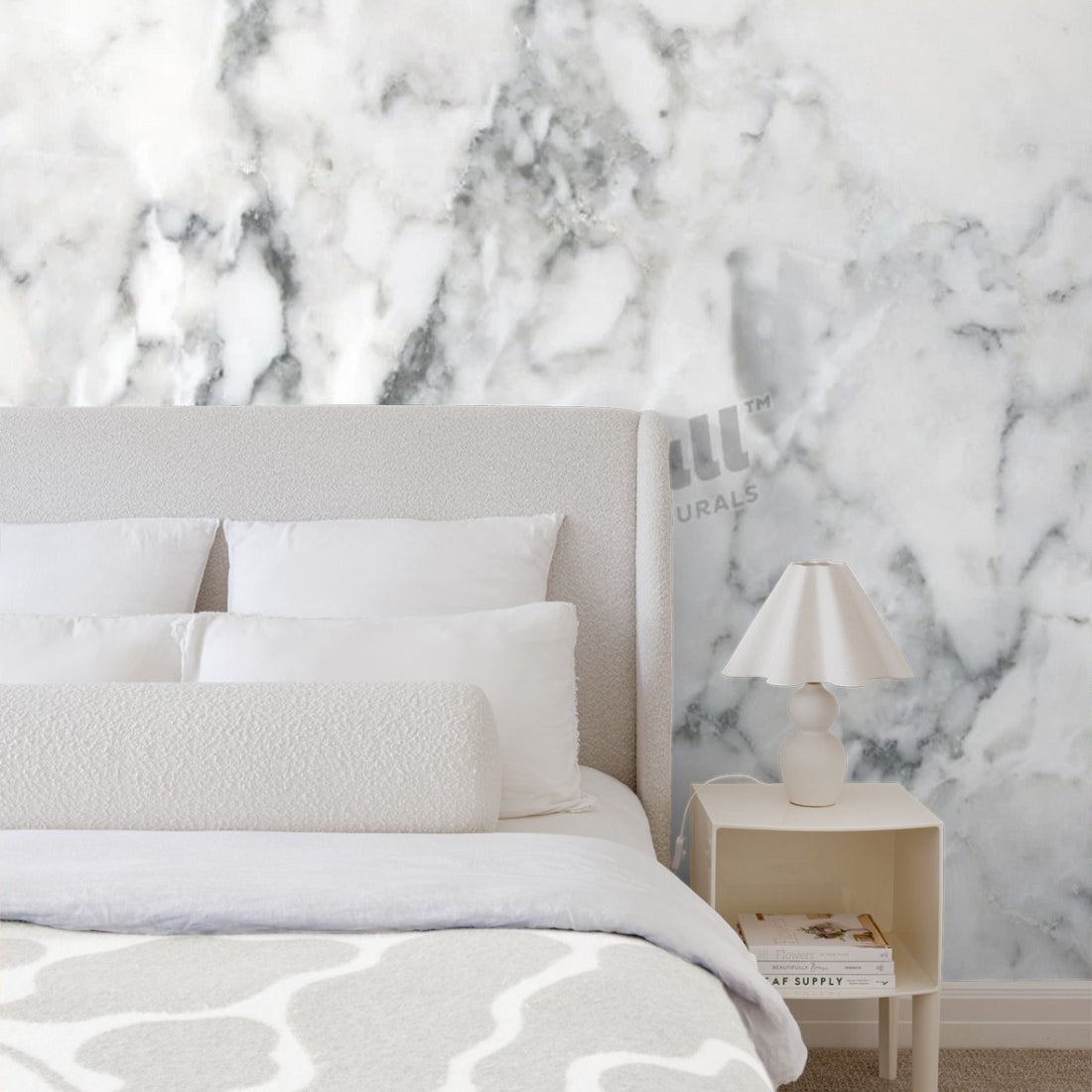 White marble texture wallpaper in a bedroom - Pickawall
