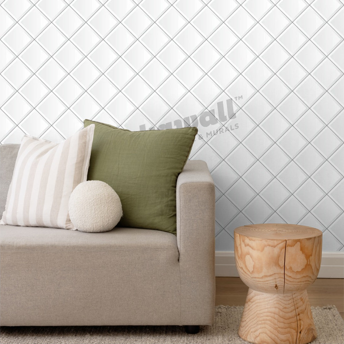 White Diamond Tile wallpaper in a living room - Pickawall