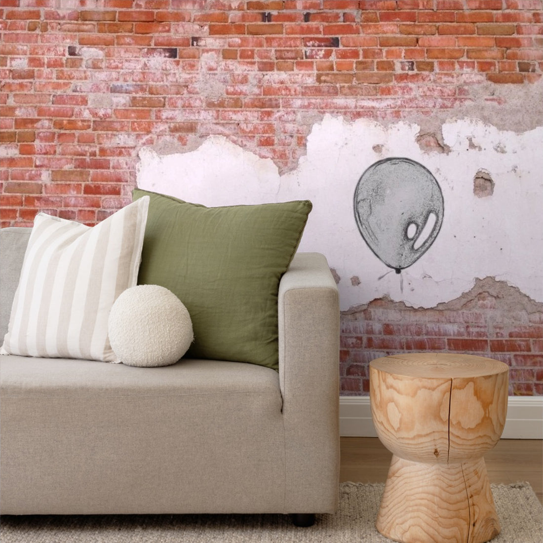 Balloon sketch on urban wall wallpaper in a living room - Pickawall