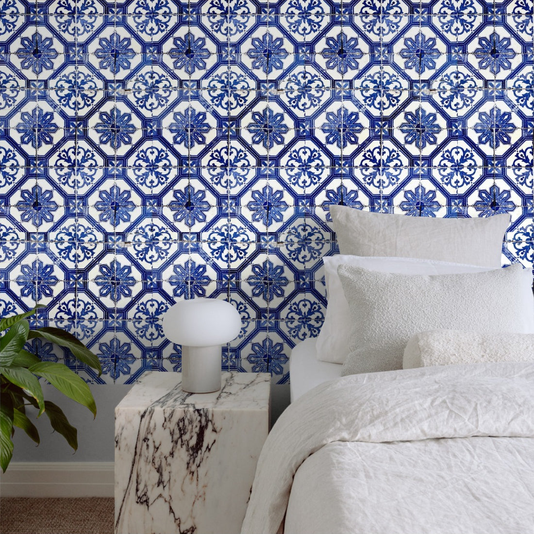 Amalfi Coast Tile Pattern wallpaper in a bedroom - Pickawall