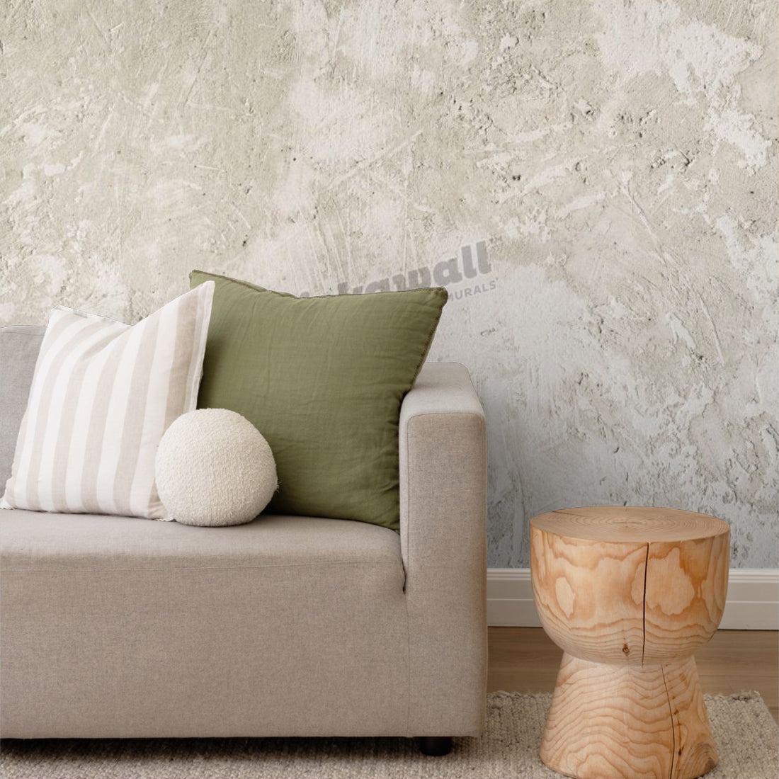 Ivory Concrete- textured wallpaper in a living room - Pickawall
