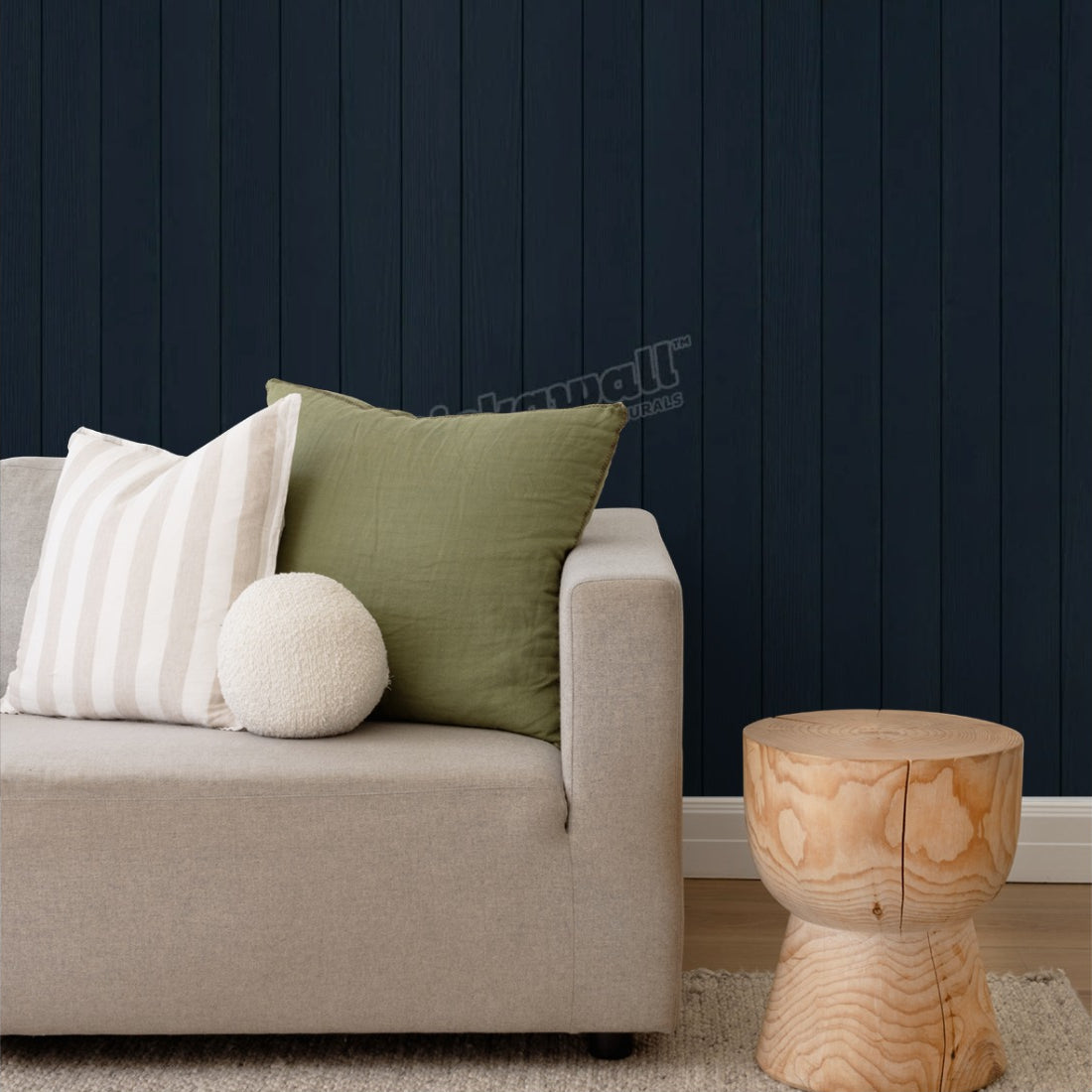 Charcoal Wood Panelling wallpaper in a living room - Pickawall