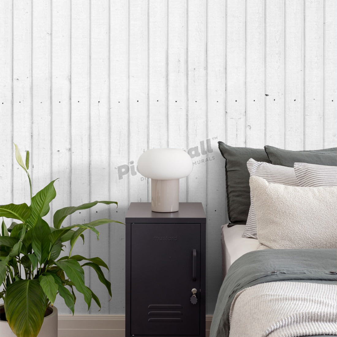 White Wood Panelling wallpaper in a bedroom - Pickawall