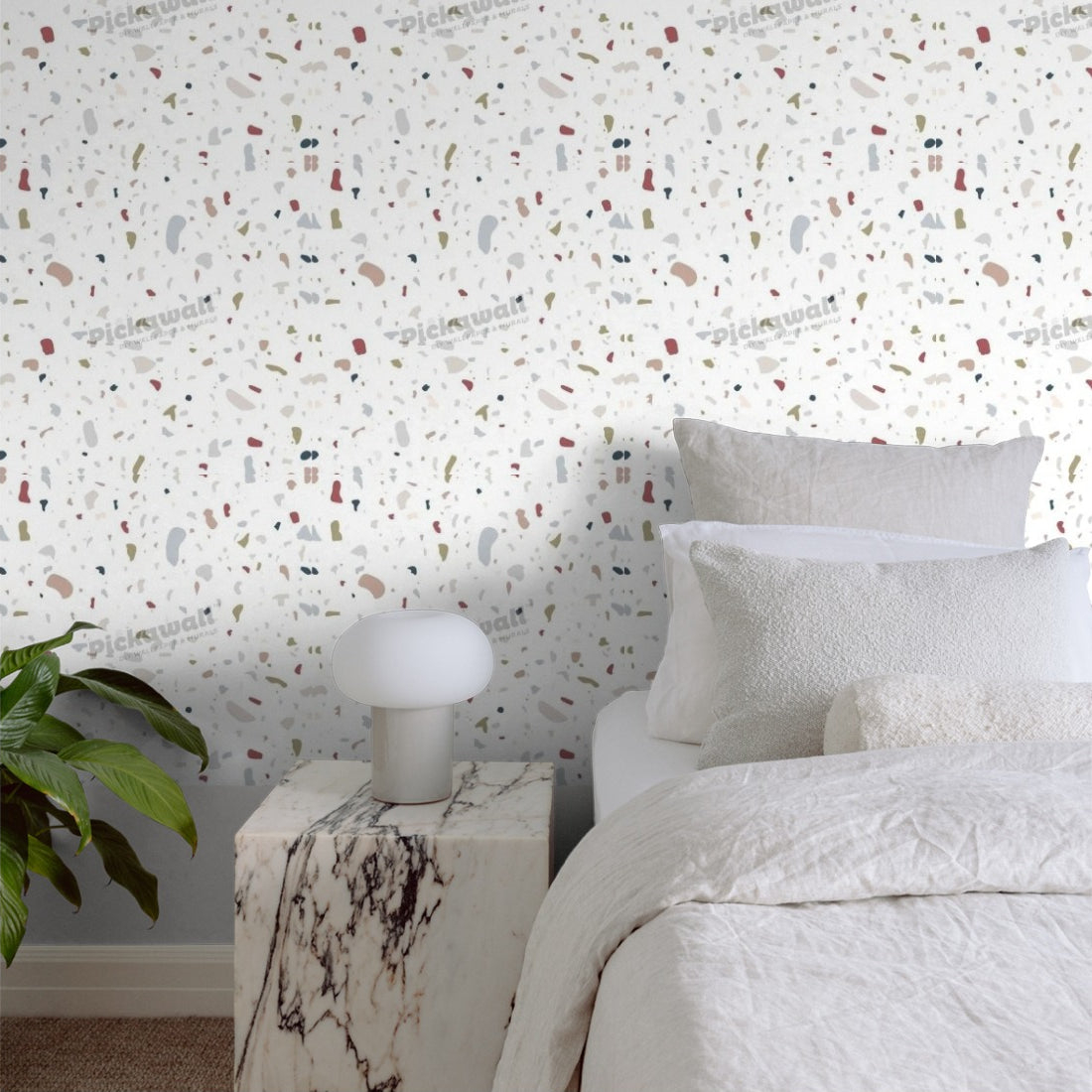 Liberty Interiors Terrazzo pattern wallpaper in a bedroom - Pickawall