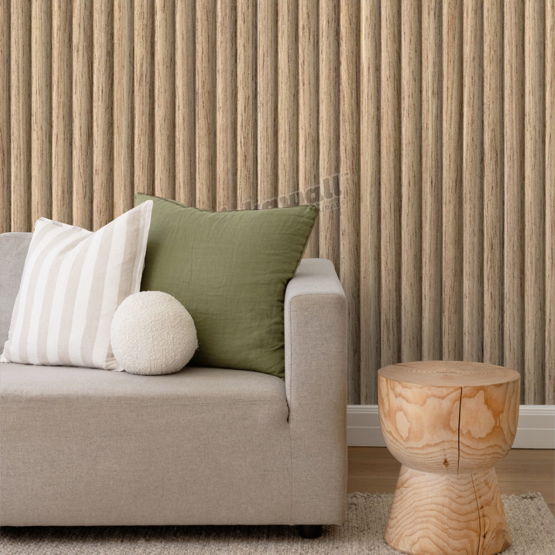 Demi Round Woodgrain wallpaper in a living room - Pickawall