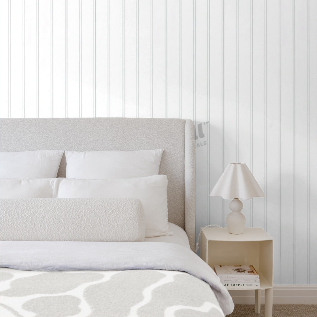 White VJ Panelling wallpaper in a bedroom - Pickawall