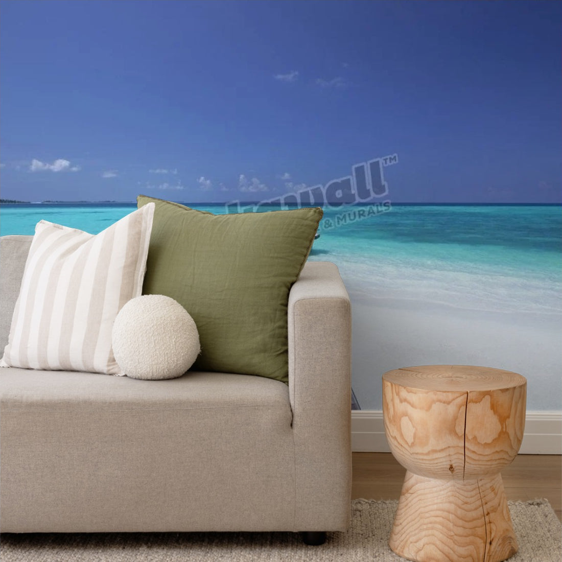 Jetty Leading to Ocean, Maldives' wallpaper in a living room - Pickawall