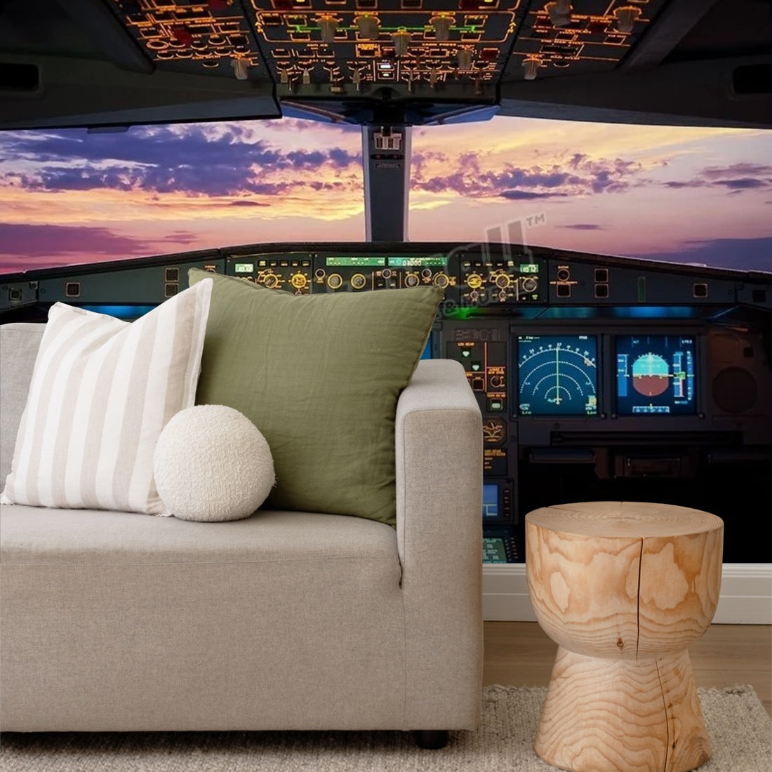 Sunset on the flightdeck wallpaper in a living room - Pickawall