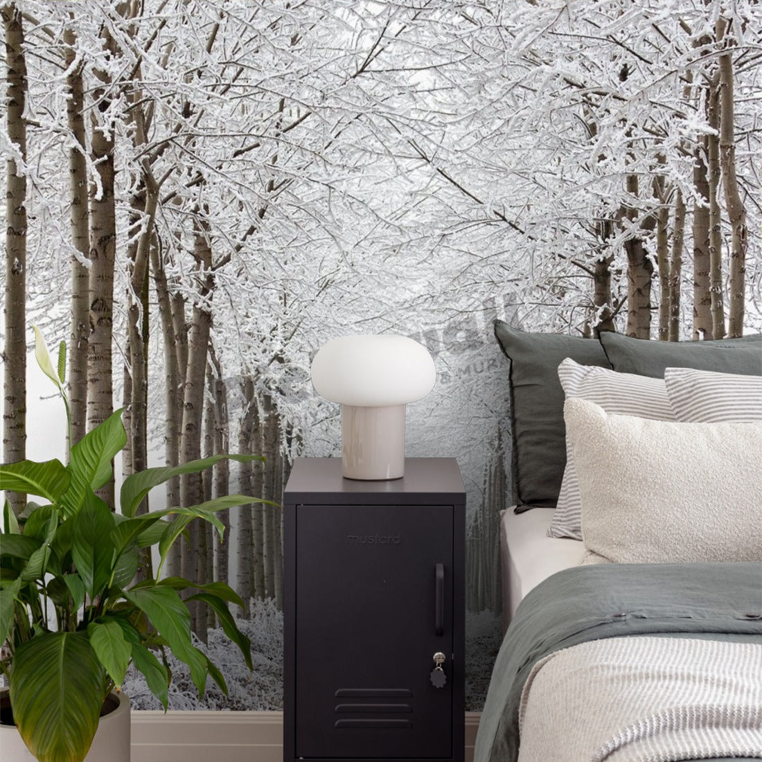 Frozen trees wallpaper in a bedroom - Pickawall