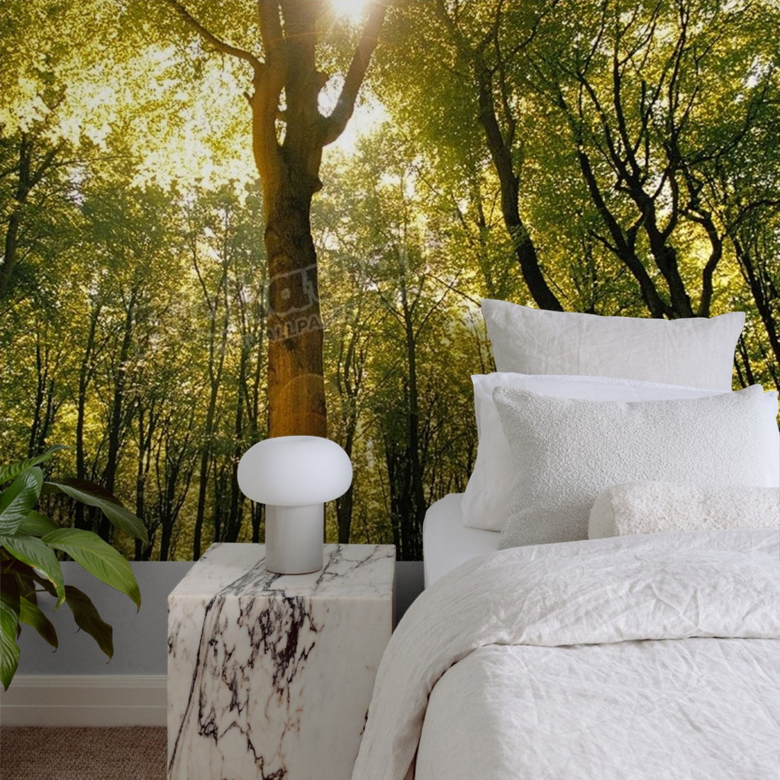 Forest wallpaper in a bedroom - Pickawall