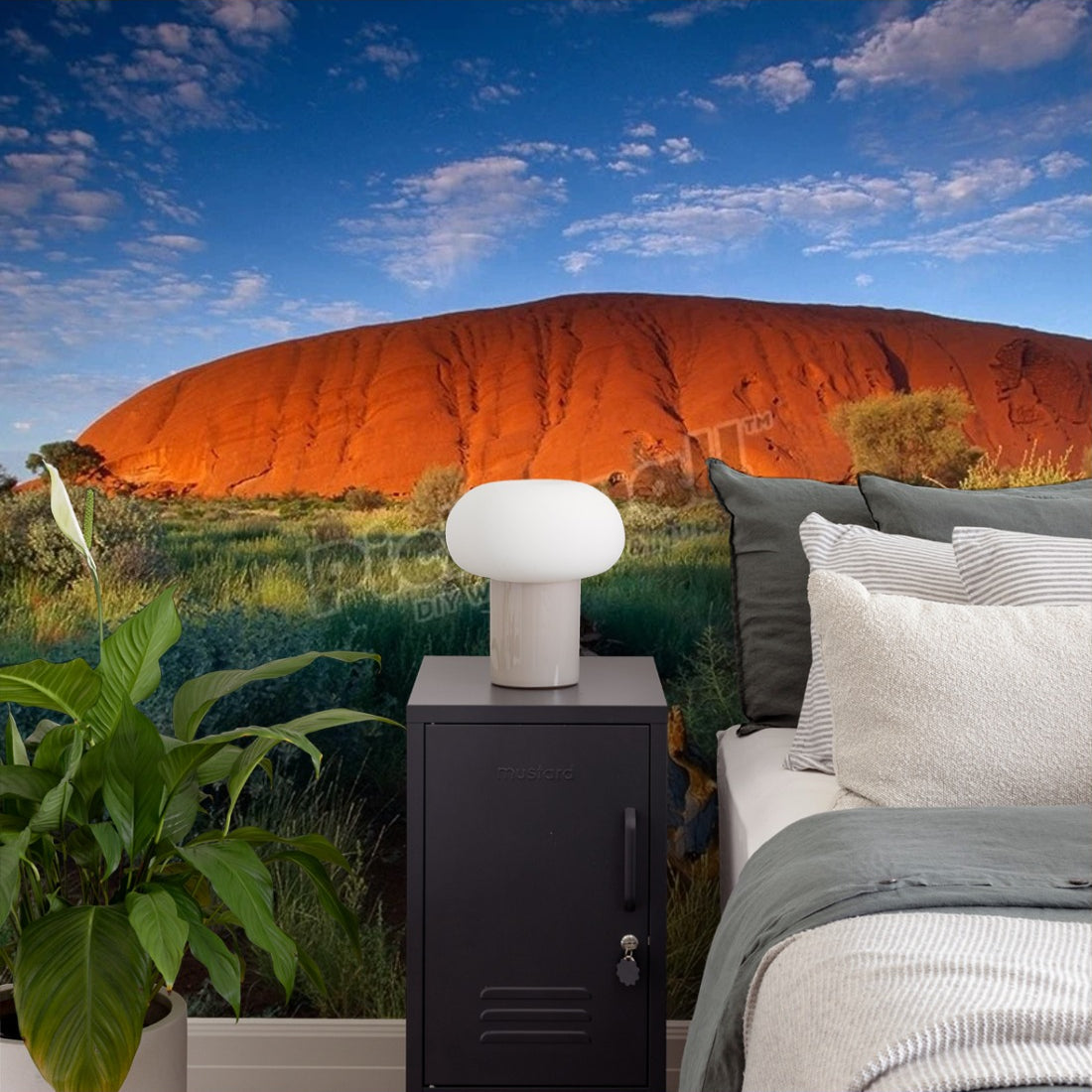 Uluru Ayers Rock at dawn Kata Tjuta National Park Northern Territories Australia wallpaper in a bedroom - Pickawall