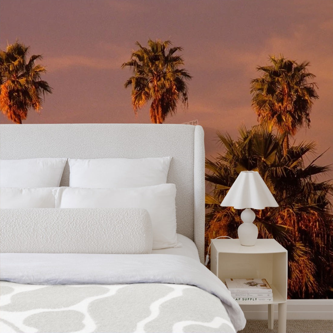 Hollywood sign and palm trees Hollywood Los Angeles California wallpaper in a bedroom - Pickawall