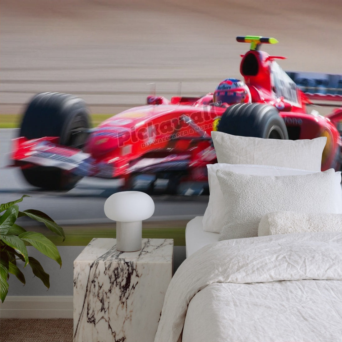 Rubens Barrichello in the Ferrari F2004 Formula 1 racecar in 2005 wallpaper in a bedroom - Pickawall