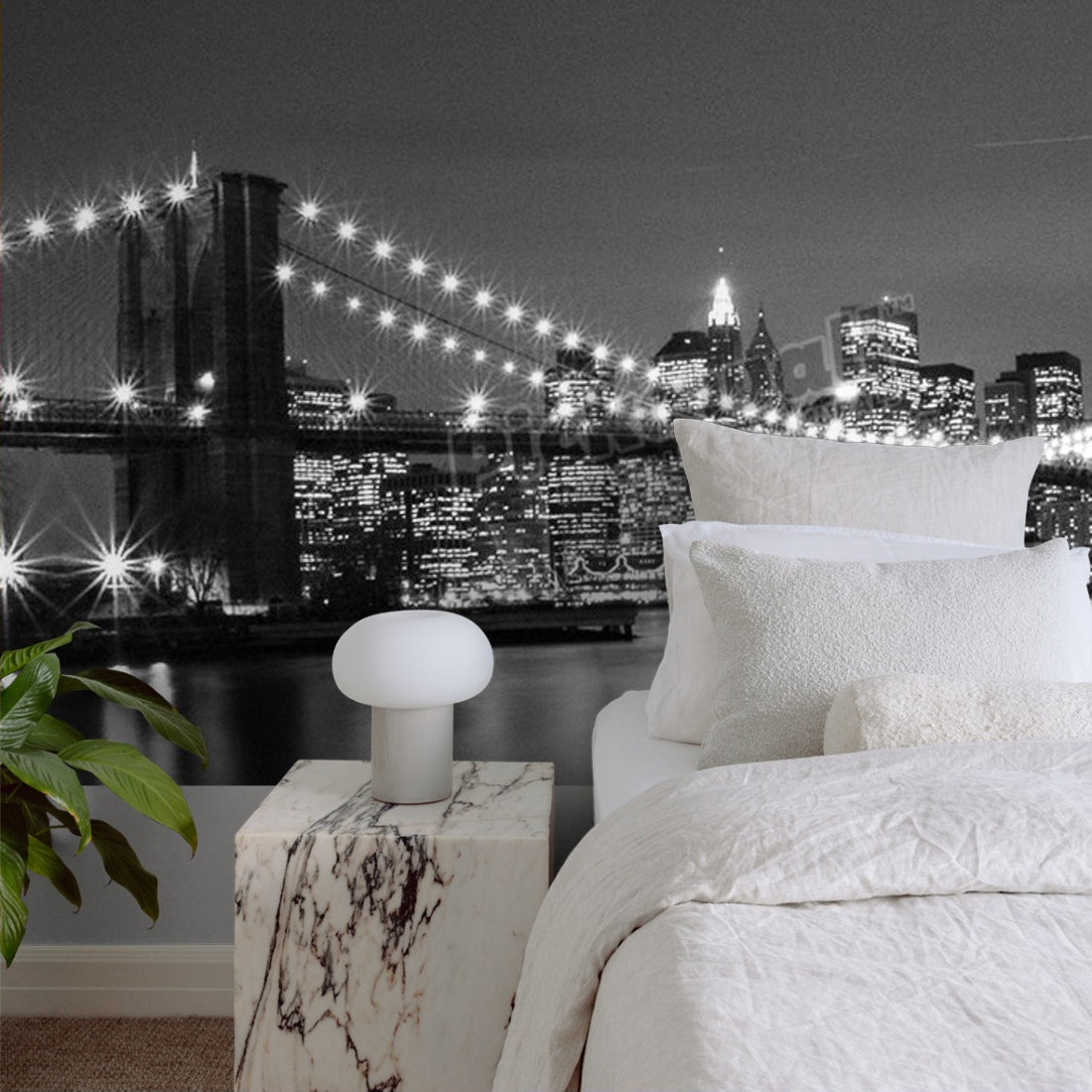 Brooklyn Bridge B/W wallpaper in a bedroom - Pickawall