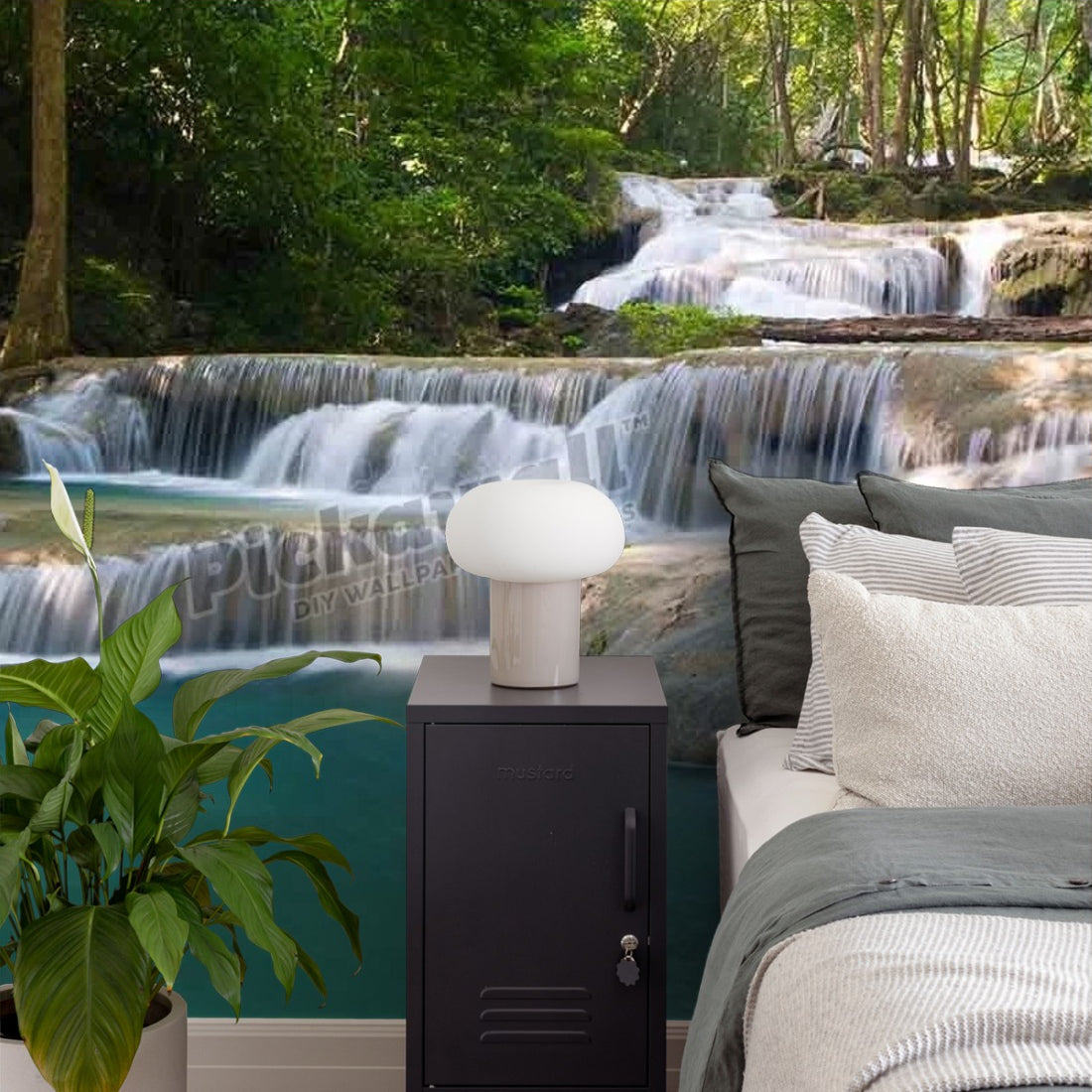 Erawan falls, Kanchanaburi, Thailand wallpaper in a bedroom - Pickawall