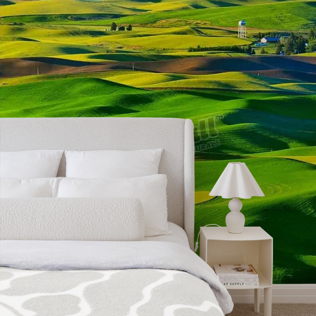 Landscape Land - Green Rolling Fields wallpaper in a bedroom - Pickawall