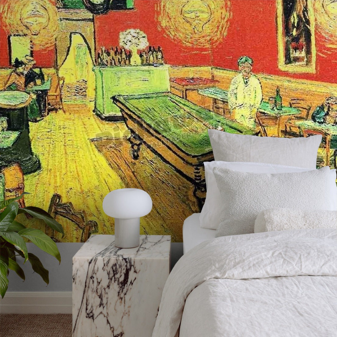 The Night Cafe' Painting Vincent van Gogh wallpaper in a bedroom - Pickawall
