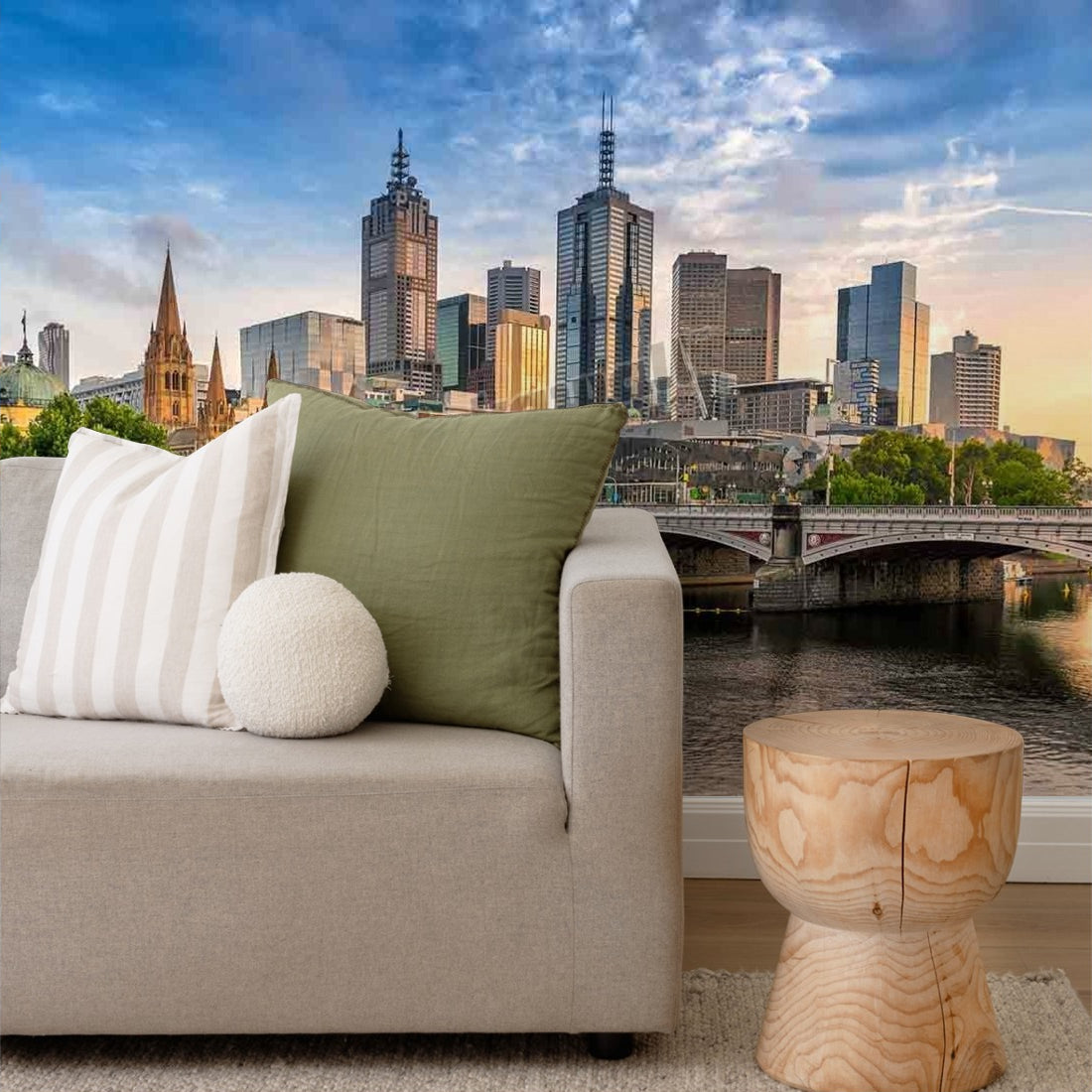 Melbourne CBD wallpaper in a living room - Pickawall