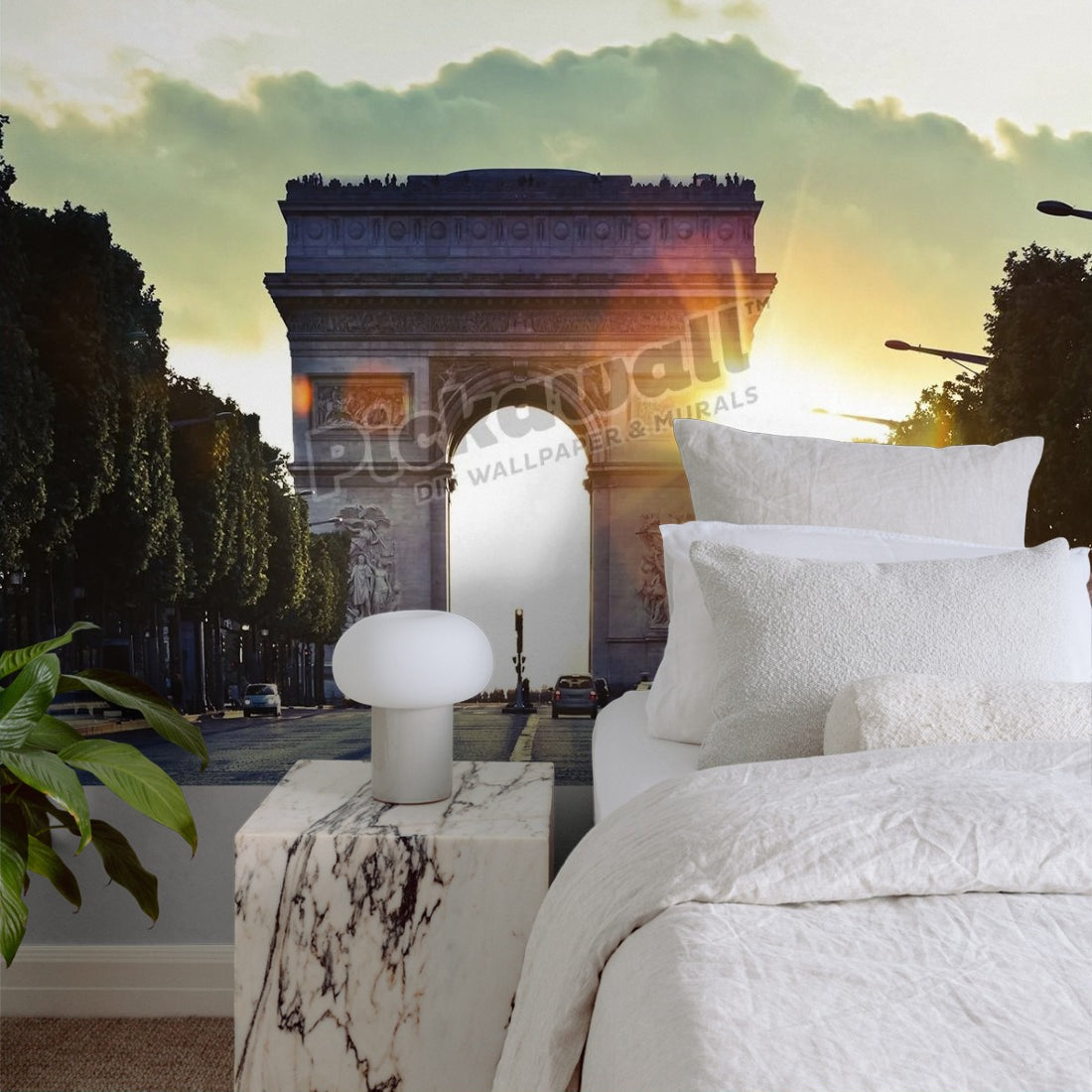 Arc de Triomphe sunset, Paris wallpaper in a bedroom - Pickawall