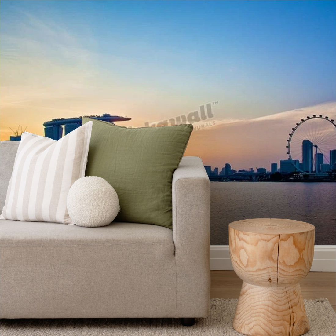 Singapore skyline wallpaper in a living room - Pickawall