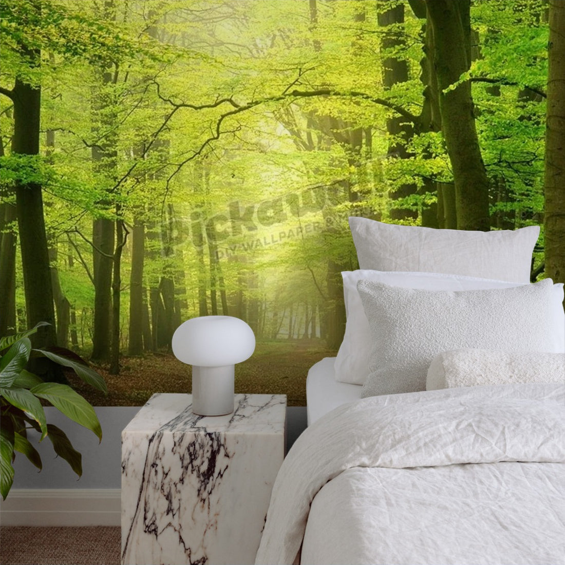 Forest path wallpaper in a bedroom - Pickawall