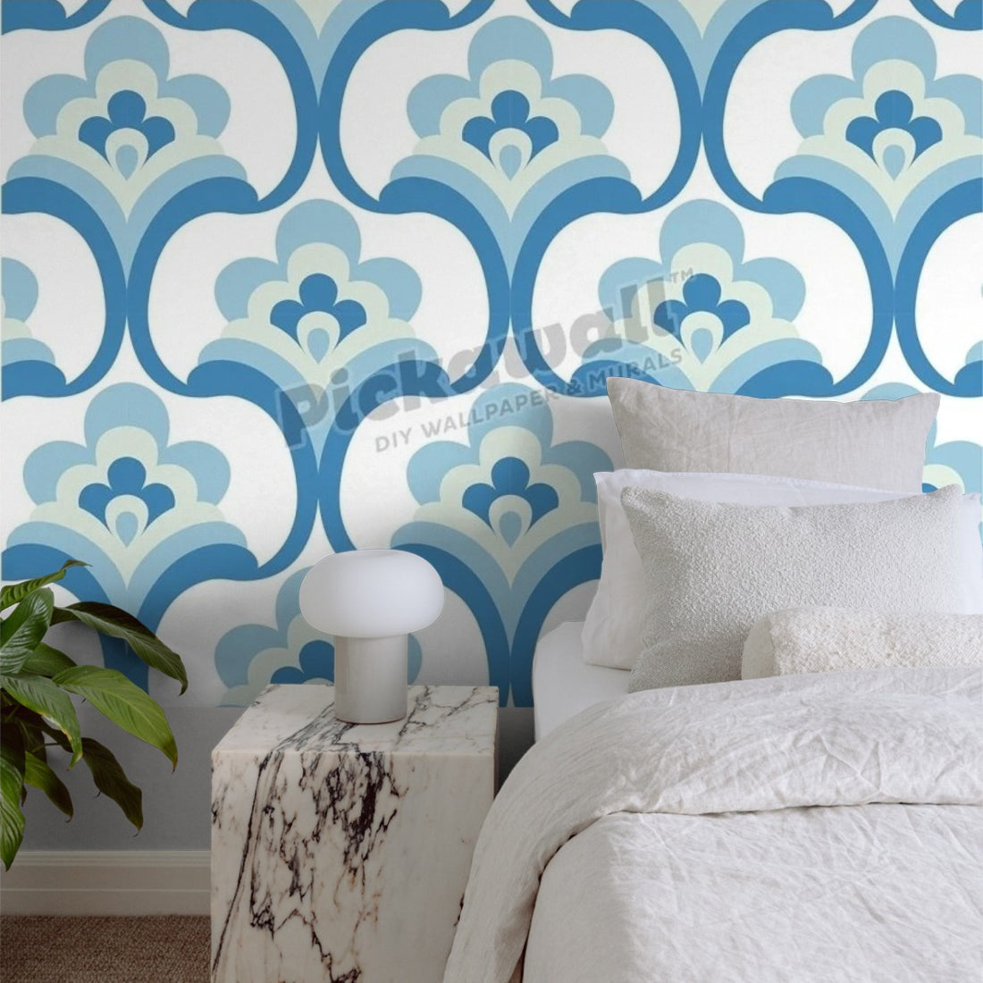 Seamless retro fountain pattern wallpaper in a bedroom - Pickawall