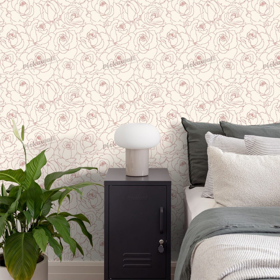 Pink roses pattern wallpaper in a bedroom - Pickawall