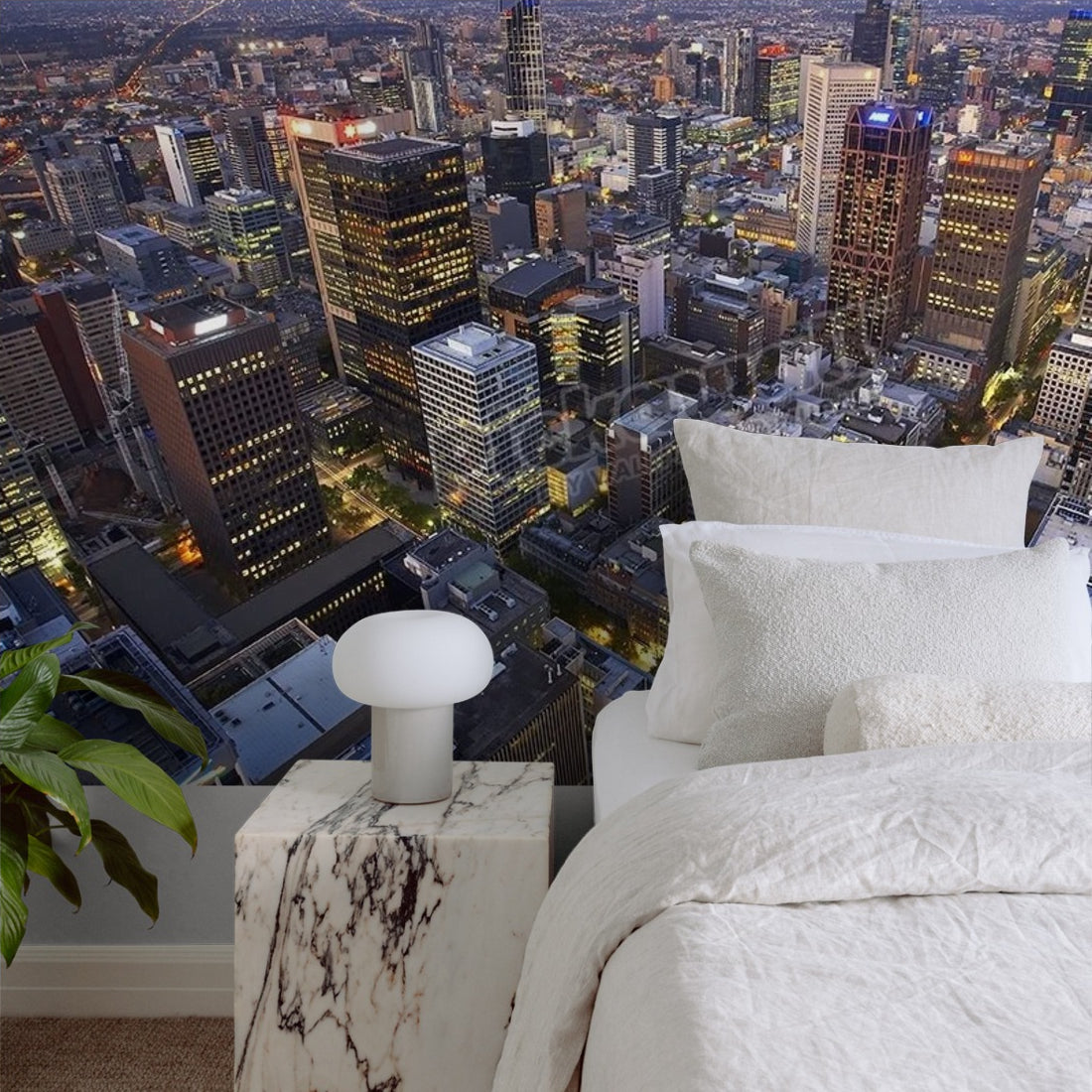 Aerial View Melbourne CBD, Australia wallpaper in a bedroom - Pickawall