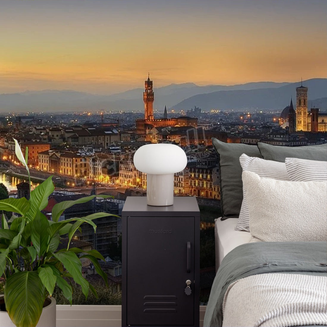 Florence at dusk wallpaper in a bedroom - Pickawall