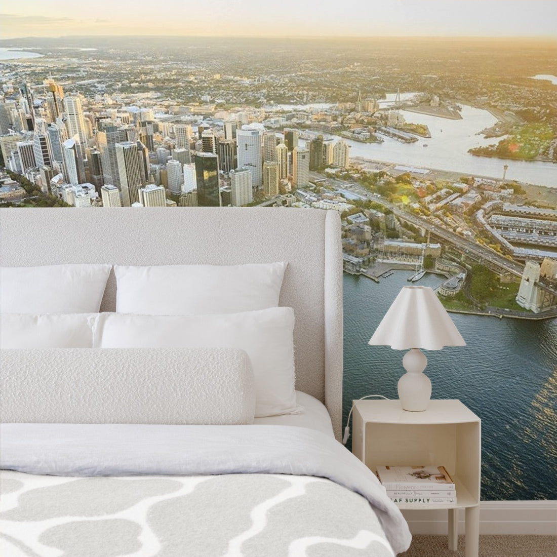 Aerial view of Sydney cityscape wallpaper in a bedroom - Pickawall